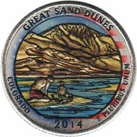 (024d) Монета США 2014 год 25 центов "Грейт-Санд-Дьюнс"  Вариант №2 Медь-Никель  COLOR. Цветная